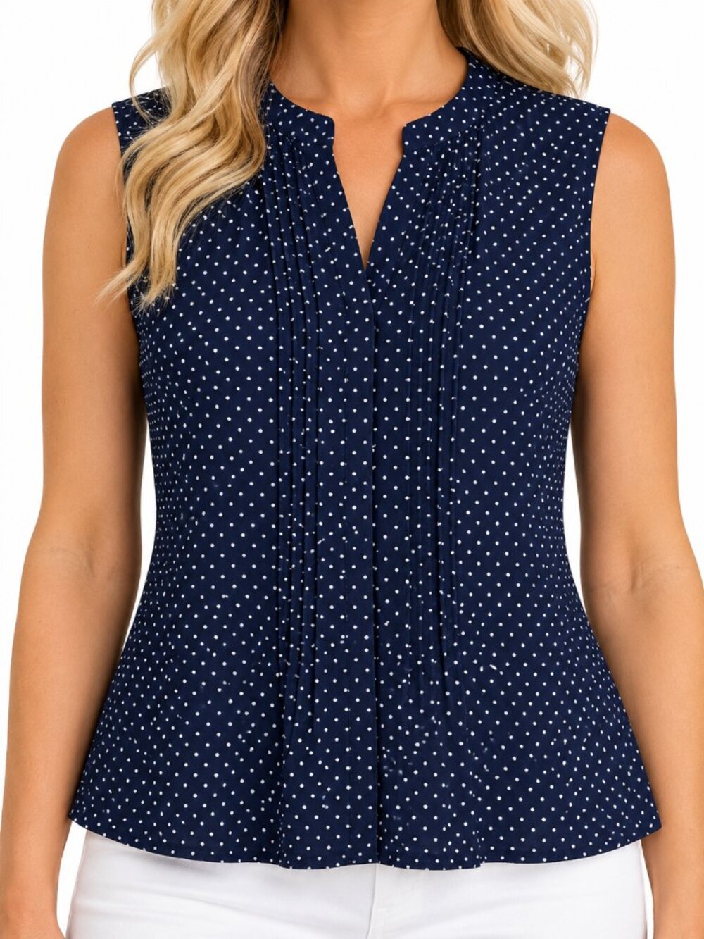 Jones NY Navy Polka Dot Top